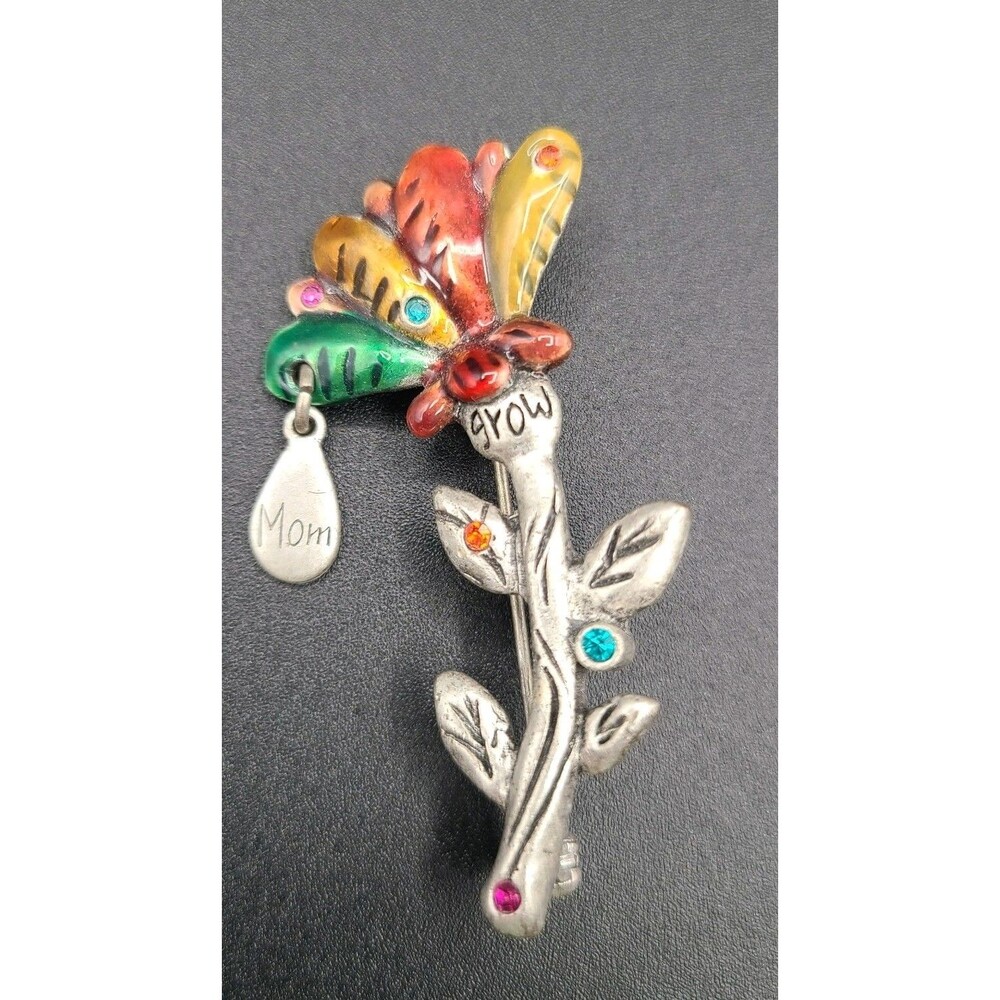 Vintage Chico’s “Mom” “Grow” Inspirational Pewter Lapel Pin Broach